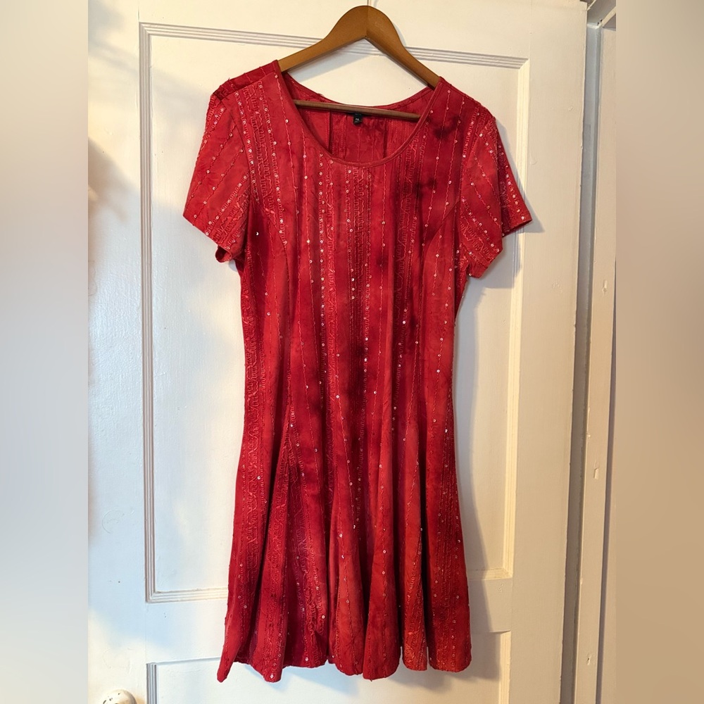 Red Sequin burnout Dress